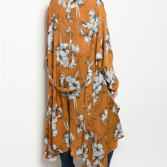 🔥6 HOURS PRICE DROP Mustard Ivory Belted Kimono - Picture 3 of 3